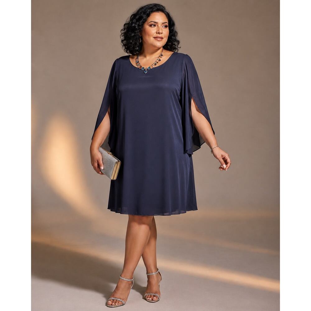 Dressbarn Navy Chiffon Tulip Sleeve Cocktail Dress Size 18